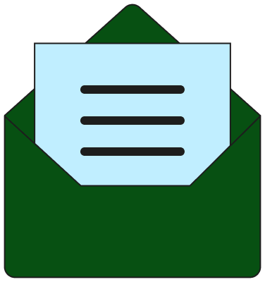 a green envelope with a letter inside